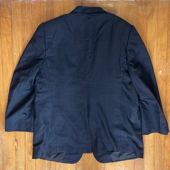 Vintage Mens Wool Blazer Size 44 1980s Fully Canvassed Sport Coat Jacket Blue